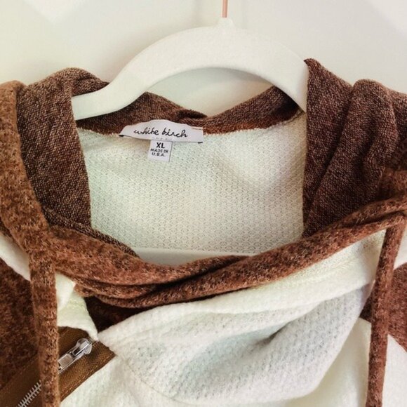 White Birch Brown & White Two Tone Hoodie Soft & Cozy Size XL - Picture 3 of 6